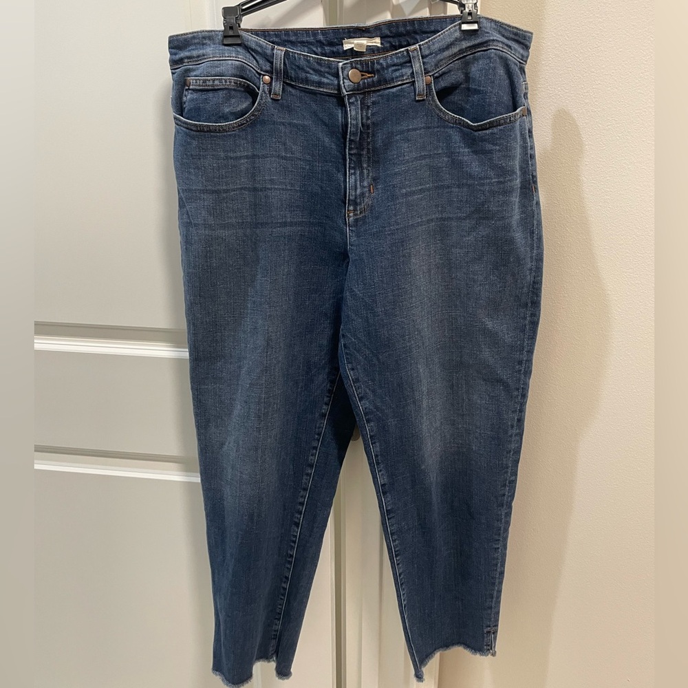 Eileen Fisher Straight Leg Cotton Stretch Denim Jeans Light Blue 14